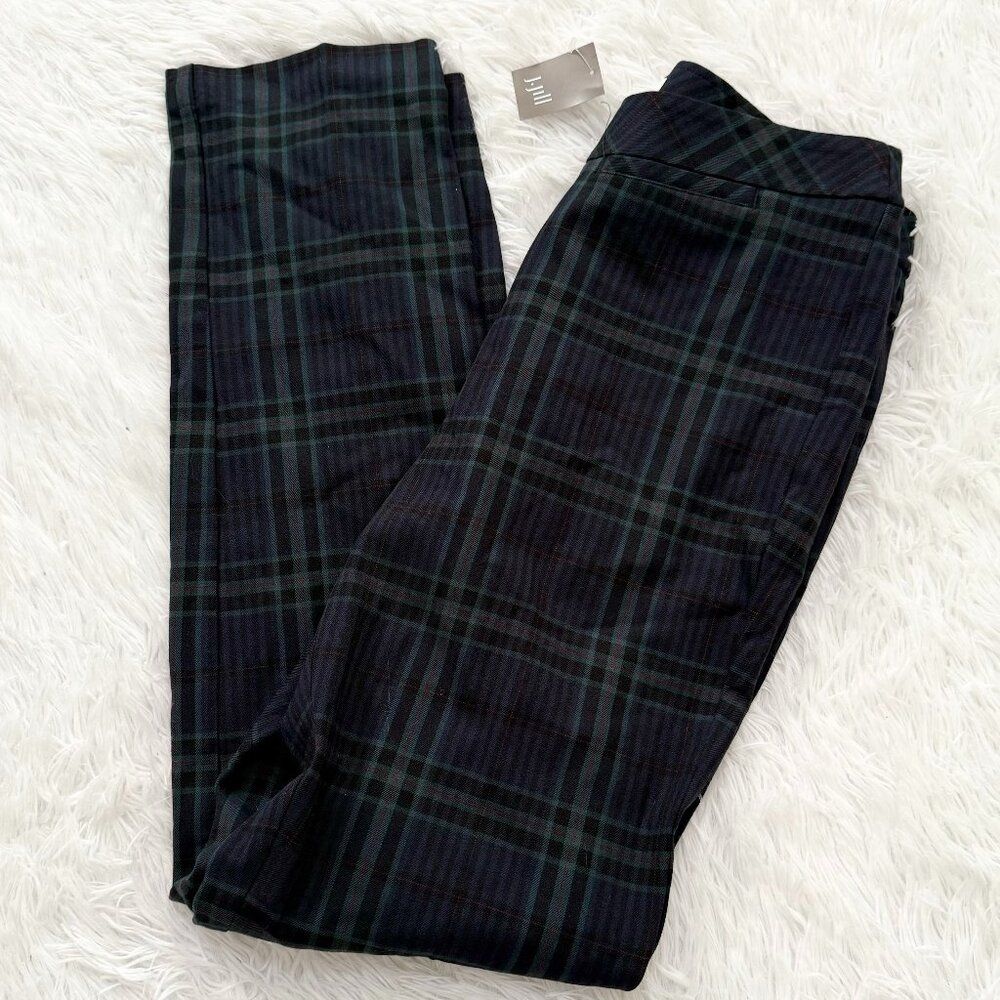 Women J Jill Premium Bi-Stretch Plaid Straight Leg Pants Blue And Green Size 6